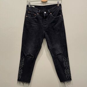 Levi's 501 Faded Black Wide Leg Flare Ankle Jeans - Size: 27